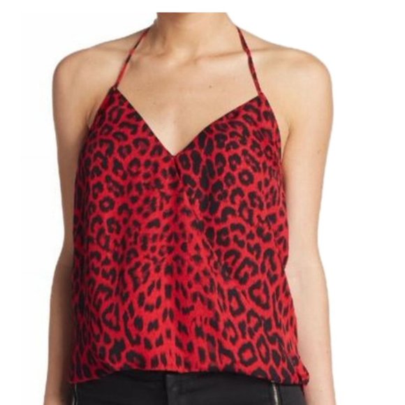 Parker Red Womens Animal Print V-Neck Halter Top - Picture 1 of 5